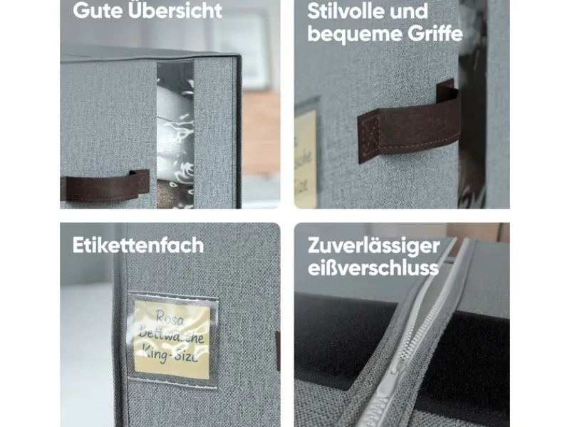 Björn&Schiller Weitere Ordnungssysteme Für Den Garten|Aufbewahrungstasche für Kleidung Set mit 6 Teilen 39×36×26 cm 37 l Leinen Grau