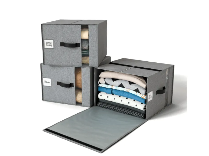 Björn&Schiller Weitere Ordnungssysteme Für Den Garten|Aufbewahrungstasche für Kleidung Set mit 3 Teilen 39×36×26 cm 37 l Leinen Grau