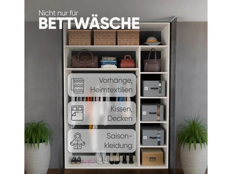 Björn&Schiller Weitere Ordnungssysteme Für Den Garten|Aufbewahrungstasche für Kleidung Set mit 3 Teilen 39×36×26 cm 37 l Leinen Grau