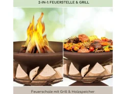 Feuerschalen|Feuerkörbe|Blumfeldt Aguilera Feuerschale mit Grill Ø 65 cm Holzlager Stahl