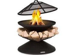Feuerschalen|Blumfeldt Aguilera Feuerschale mit Grill Ø 65 cm Holzlager Stahl