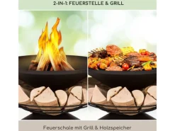 Feuerschalen|Blumfeldt Aguilera Feuerschale mit Grill Ø 65 cm Holzlager Stahl