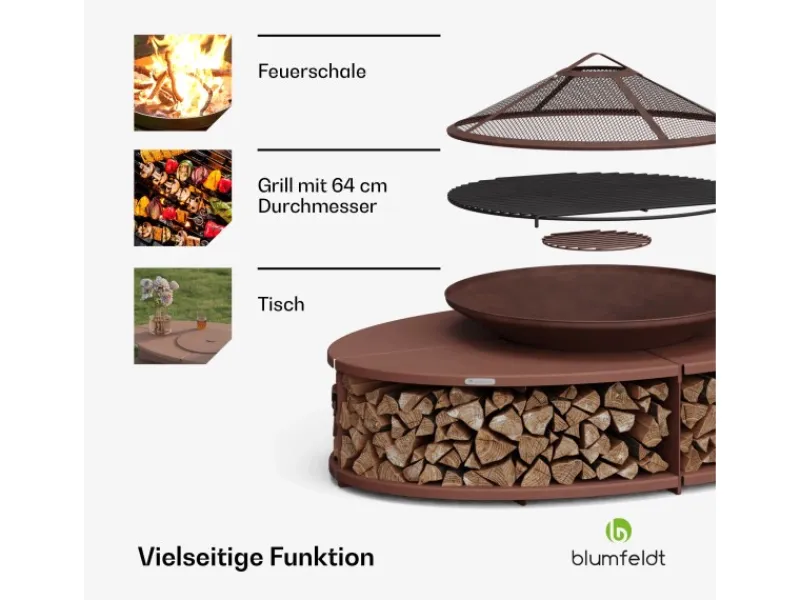 Feuerschalen|Blumfeldt Firebowl Ebeko 3-in-1 Grillfunktion als Tisch Nutzbar Grill + Funkenschutz