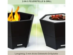 Feuerschalen|Feuerkörbe|Blumfeldt Hekla 2-in-1-Feuerschale Grillfunktion 60 cm Durchmesser Wasser- und Frostsichere Konstruktion Schwarz