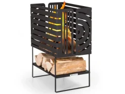 Feuerkörbe|Feuerschalen|Blumfeldt Krakatoa Feuerkorb Solider Stahl Holzablage Laser-Cut-Design Schwarz