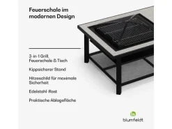 Blumfeldt Merano Avanzato L 3-in-1-Feuerschale mit Grillfunktion als Tisch Nutzbar 122 x 87 cm Steingrau* Outlet