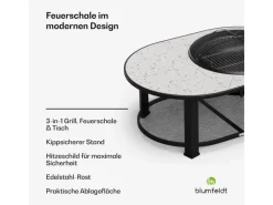 Feuerschalen|Blumfeldt Merano Circolo L 3-in-1-Feuerschale mit Grillfunktion als Tisch Nutzbar 122 x 87 cm Rund Weiß