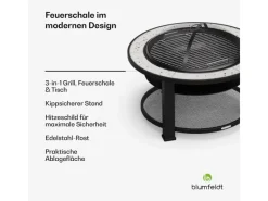 Blumfeldt Merano Circolo 3-in-1-Feuerschale mit Grillfunktion als Tisch Nutzbar 87 cm Durchmesser Rund Weiß*