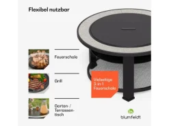 Feuerschalen|Blumfeldt Merano Circolo 3-in-1-Feuerschale mit Grillfunktion als Tisch Nutzbar 87 cm Durchmesser Rund Steingrau