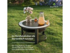 Feuerschalen|Blumfeldt Merano Circolo 3-in-1-Feuerschale mit Grillfunktion als Tisch Nutzbar 87 cm Durchmesser Rund Steingrau