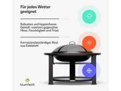 Feuerschalen|Blumfeldt Merano Circolo 3-in-1-Feuerschale mit Grillfunktion als Tisch Nutzbar 87 cm Durchmesser Rund Steingrau