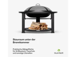 Feuerschalen|Blumfeldt Merano Circolo 3-in-1-Feuerschale mit Grillfunktion als Tisch Nutzbar 87 cm Durchmesser Rund Steingrau