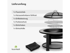 Feuerschalen|Blumfeldt Merano Circolo 3-in-1-Feuerschale mit Grillfunktion als Tisch Nutzbar 87 cm Durchmesser Rund Steingrau