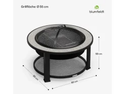 Feuerschalen|Blumfeldt Merano Circolo 3-in-1-Feuerschale mit Grillfunktion als Tisch Nutzbar 87 cm Durchmesser Rund Steingrau