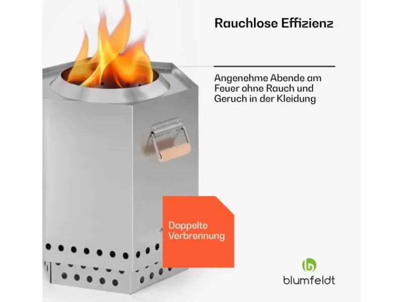 Feuerkörbe|Blumfeldt Mojanda Feuerkorb Rauchfrei Robust Schürhaken Regenhaube Edelstahl