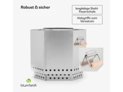 Feuerkörbe|Blumfeldt Mojanda Feuerkorb Rauchfrei Robust Schürhaken Regenhaube Edelstahl