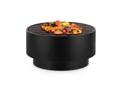 Blumfeldt Pompeji Feuerschale Grill Gartentisch Bambus Ø 60 cm Stahl Schwarz* Clearance