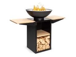 Feuerschalen|Blumfeldt Savage 2.0 Tall Feuerschale mit Grill Bambus-Seitentische Wetterschutz