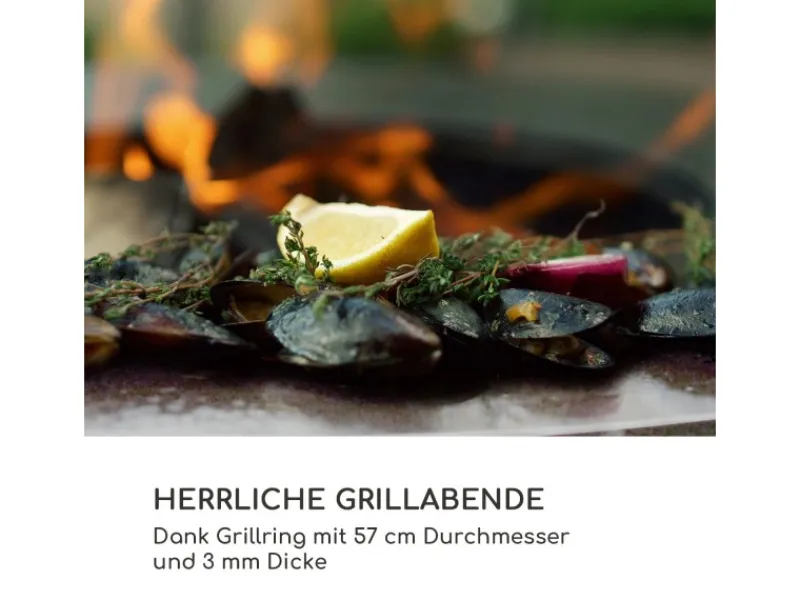 Feuerschalen|Blumfeldt Savage 2.0 Tall Feuerschale mit Grill Bambus-Seitentische Wetterschutz