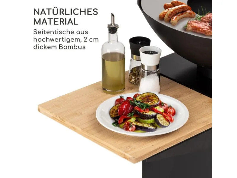 Feuerschalen|Blumfeldt Savage 2.0 Tall Feuerschale mit Grill Bambus-Seitentische Wetterschutz