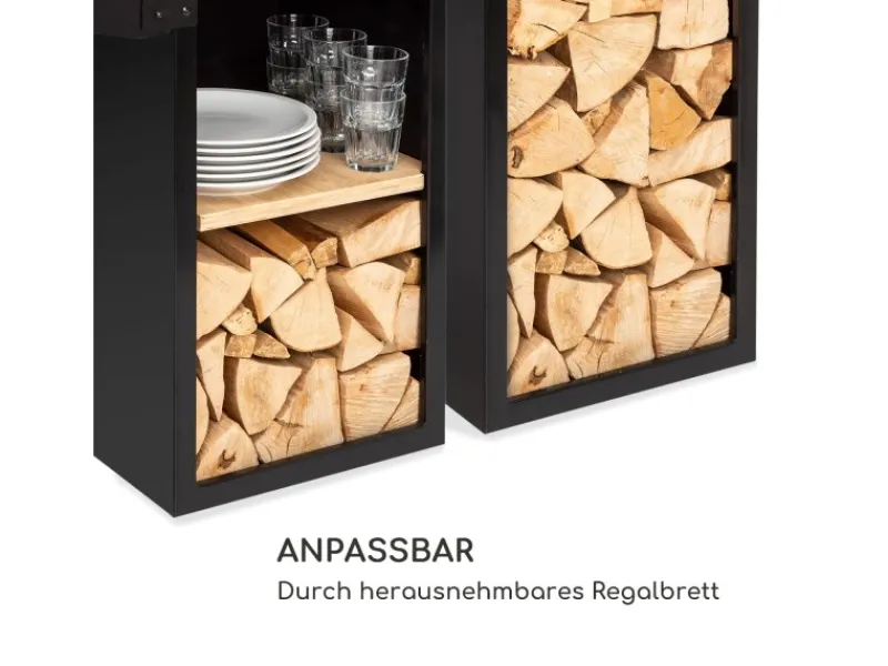 Feuerschalen|Blumfeldt Savage 2.0 Tall Feuerschale mit Grill Bambus-Seitentische Wetterschutz