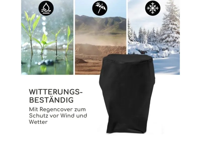 Feuerschalen|Blumfeldt Savage 2.0 Tall Feuerschale mit Grill Bambus-Seitentische Wetterschutz