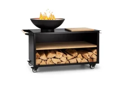 Feuerschalen|Blumfeldt Savage 2.0 Wide Feuerschale Grill Bambus-Schneidebrett Wetterschutz