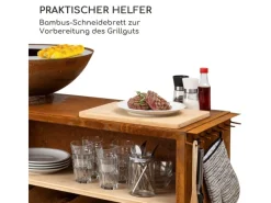 Feuerschalen|Blumfeldt Savage 2.0 Wide Feuerschale Grill Bambus-Schneidebrett Wetterschutz Braun