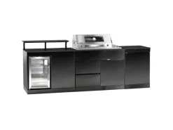 Buschbeck Outdoorküchen|Outdoorküche Brighton aus Schwarzer Edelstahl mit Marmor-Platte