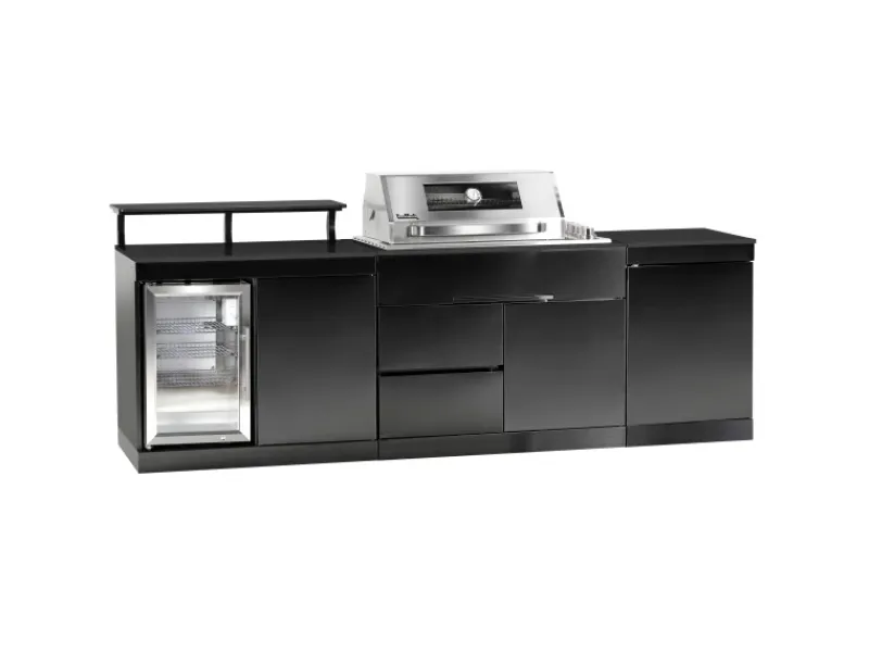 Buschbeck Outdoorküchen|Outdoorküche Brighton aus Schwarzer Edelstahl mit Marmor-Platte