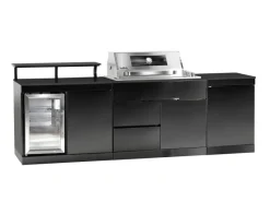 Buschbeck Outdoorküchen|Outdoorküche Brighton aus Schwarzer Edelstahl mit Marmor-Platte