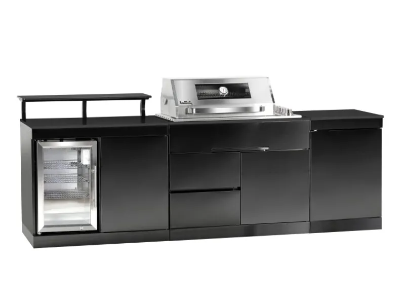 Buschbeck Outdoorküchen|Outdoorküche Brighton aus Schwarzer Edelstahl mit Marmor-Platte