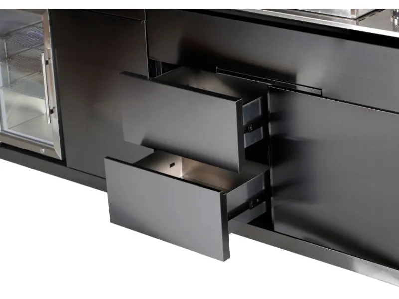 Buschbeck Outdoorküchen|Outdoorküche Brighton aus Schwarzer Edelstahl mit Marmor-Platte