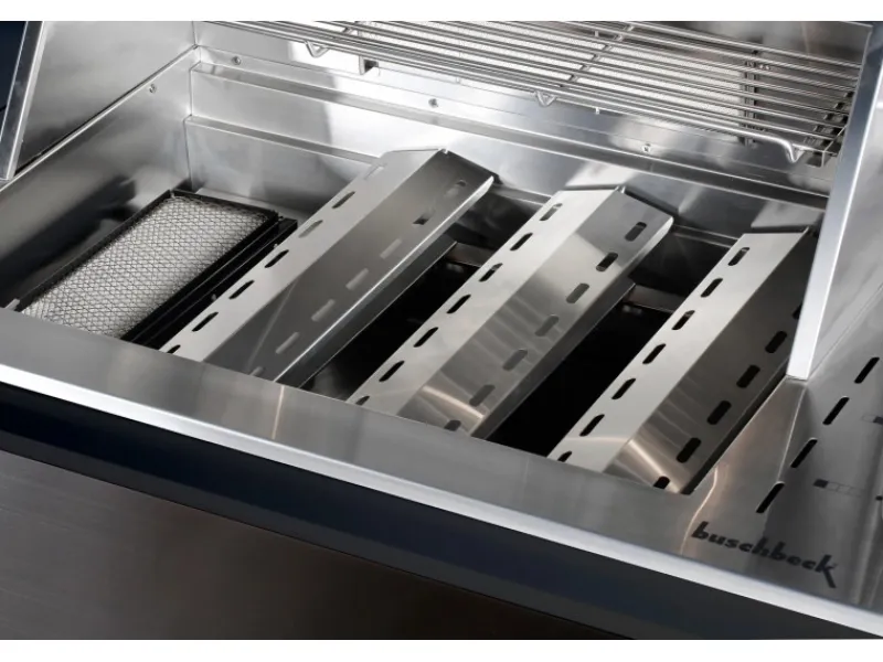 Buschbeck Outdoorküchen|Outdoorküche Brighton aus Schwarzer Edelstahl mit Marmor-Platte