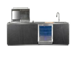 Buschbeck Outdoorküchen|Outdoorküche Derby aus Keramikverkleidung Weiß inkl. Wetterschutzhülle