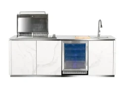 Buschbeck Outdoorküchen|Outdoorküche Sheffield Keramikverkleidung Grau inkl. Wetterschutzhülle