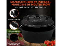 CCLIFE Grillzubehör|Dutch Oven Set 5,7L Gusseisen Grilltopf mit Feuertopf Ohne Beine