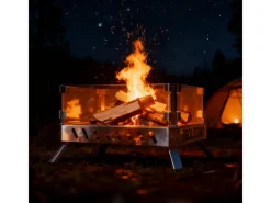 Feuerschale mit Glaskeramik Klappbar Tragbar Feuerschale für Garten Outdoor Camping Feuerkorb mit Grillrost Feuerstelle Edelstahl*CCLIFE Outlet