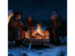 Feuerschale mit Glaskeramik Klappbar Tragbar Feuerschale für Garten Outdoor Camping Feuerkorb mit Grillrost Feuerstelle Edelstahl*CCLIFE Outlet