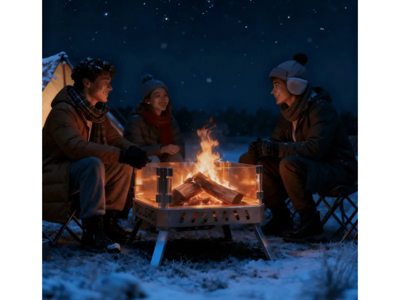 Feuerschale mit Glaskeramik Klappbar Tragbar Feuerschale für Garten Outdoor Camping Feuerkorb mit Grillrost Feuerstelle Edelstahl*CCLIFE Outlet