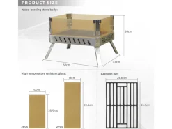 Feuerschale mit Glaskeramik Klappbar Tragbar Feuerschale für Garten Outdoor Camping Feuerkorb mit Grillrost Feuerstelle Edelstahl*CCLIFE Outlet