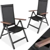 CCLIFE Gartenstühle|Gartenstühle Alu 2er Set Gartenstuhl Hochlehner Klappbar  Balkonstühle 7-Fach Verstellbar bis 150kg Dunkelgrau Modell Holzmaserung RelaxPro