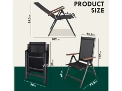 CCLIFE Gartenstühle|Gartenstühle Alu 2er Set Gartenstuhl Hochlehner Klappbar  Balkonstühle 7-Fach Verstellbar bis 150kg Dunkelgrau Modell Holzmaserung RelaxPro