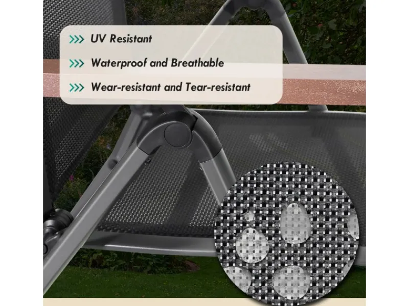 CCLIFE Gartenstühle|Gartenstühle Alu 2er Set Gartenstuhl Hochlehner Klappbar Balkonstühle 7-Fach Verstellbar bis 150kg Dunkelgrau Modell Holzmaserung RelaxPro