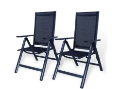 CCLIFE Gartenstühle|Gartenstühle Alu 2er Set Gartenstuhl Hochlehner Klappbar Balkonstühle 7-Fach Verstellbar bis 150kg Dunkelgrau Modell RelaxPro CushHom
