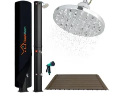 CCLIFE Outdoor Duschen|Solardusche Gartendusche 60L mit WPC-Bodenplatte und Handbrause