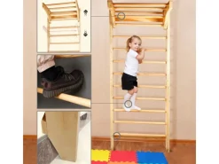 Sprossenwand Kletterwand mit Variabler Höhe Klimmzugstange Kinder Indoor Erwachsene*CCLIFE Online