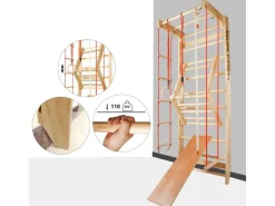 Sprossenwand Turnwand Gym Klettergerüst Holz Sportgerät mit Stange Fitness Kinder Erwachsene*CCLIFE