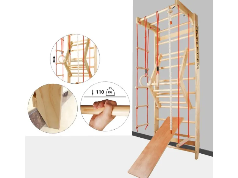 Sprossenwand Turnwand Gym Klettergerüst Holz Sportgerät mit Stange Fitness Kinder Erwachsene*CCLIFE