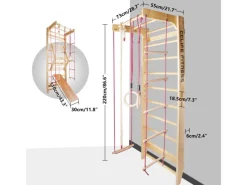 Sprossenwand Turnwand Gym Klettergerüst Holz Sportgerät mit Stange Fitness Kinder Erwachsene*CCLIFE